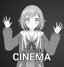 a black and white drawing of a girl with the words absolute cinema behind her