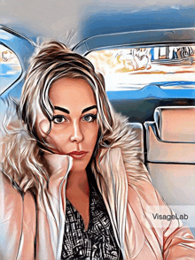 a digital painting of a woman in a car with visagel.lab written on the bottom