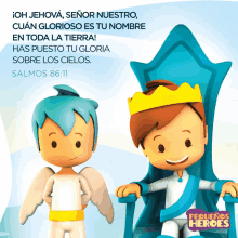 a poster for pequenos heroes shows a boy sitting on a throne next to an angel