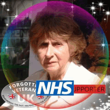 a picture of an elderly woman with a nhs logo in the corner