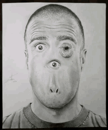 a drawing of a man with three eyes and a hole in his nose