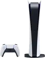 a white ps5 console with a white controller