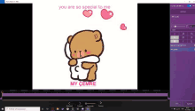 a computer screen shows a teddy bear with hearts and the words you are so special to me my cemre