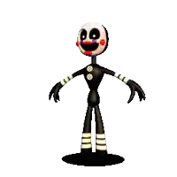 a pixel art of a puppet from five nights at freddy 's standing on a white background .