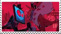 a pixel art drawing of a cartoon character looking at a computer screen