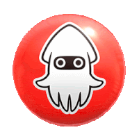 a red ball with an squid on it