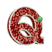 a red letter q decorated with christmas decorations and sprinkles