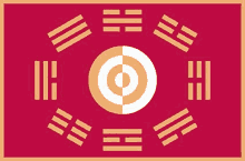 a korean flag with a target in the middle of it on a red background .