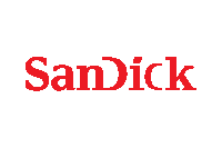 a red logo for sandisk on a white background