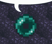 a pixel art of a emerald with a speech bubble behind it