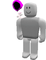 a white roblox character is holding a pink balloon on his shoulder