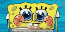 a close up of spongebob squarepants ' face with big eyes and crab claws