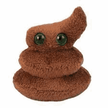 a stuffed poop with green eyes is sitting on top of each other on a white background .