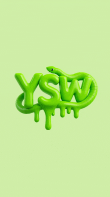 the word ysw is made of green letters with a snake on it .