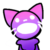 a purple and pink cartoon cat with a white mouth