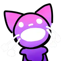 a purple and pink cartoon cat with a white mouth