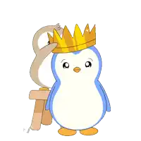 a penguin wearing a crown stands next to another penguin with the words " best dad " written above them