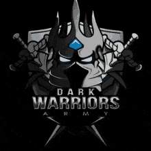 a logo for dark warriors army with a crown and swords on a black background