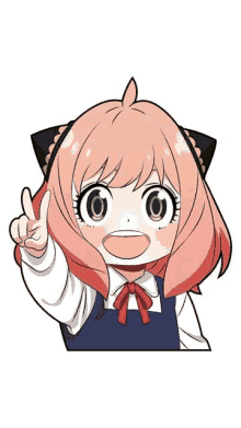 a cartoon of a girl with pink hair giving the peace sign