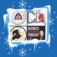 a business growth podcast is surrounded by snowflakes and ice