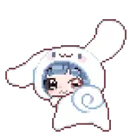 a pixel art drawing of a girl in a cinnamoroll costume