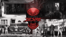 a red skull with horns and the word desire on the bottom