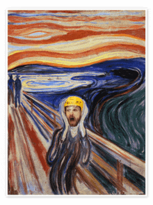 a painting of a man screaming with a helmet on that says stihl