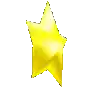 a yellow star with two black eyes on a white background