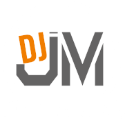 a logo for dj jm is shown with a white background