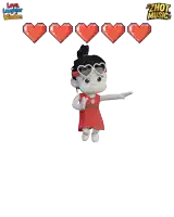 a cartoon character wearing a red dress that says ' love laughter wisdom '