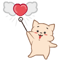 a cartoon cat is holding a heart shaped balloon with wings