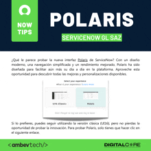 an advertisement for polaris servicenow gl saz