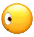 a close up of a yellow smiley face with a white eye and a black eye .