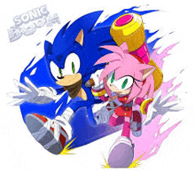 a cartoon of sonic the hedgehog and amy rose from the video game sonic the hedgehog .