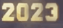 a close up of a sign that says `` 2023 '' on a dark background .