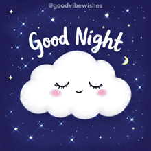 a good night greeting card with a sleeping cloud and a crescent moon