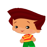 a cartoon boy with red hair and green shorts