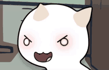 a cartoon drawing of a white cat with horns making a funny face