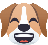 a brown and white dog with its eyes closed is smiling