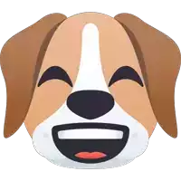 a brown and white dog with its eyes closed is smiling