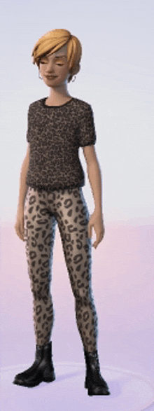 a cartoon character wearing leopard print pants and a leopard print shirt