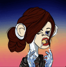 a cartoon drawing of a woman with a lollipop