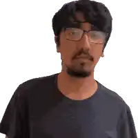 a man with glasses and a beard is making a funny face