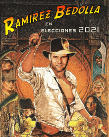 a poster for ramirez bedolla shows a man in a hat holding a whip