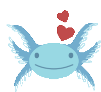 an axolotl with two red hearts above its head