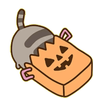 a cartoon drawing of a cat in a pumpkin costume