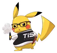 a pikachu wearing glasses and a shirt that says tis