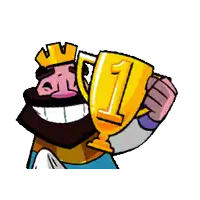 a cartoon king is holding a gold trophy in his hand .