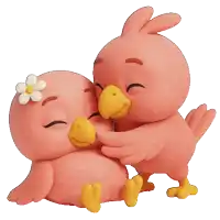 a couple of pink cartoon birds with a flower on their head