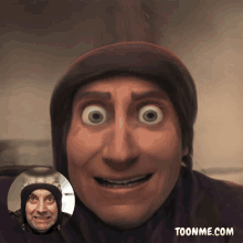 a picture of a man with a cartoon face and the website toonme.com on the bottom